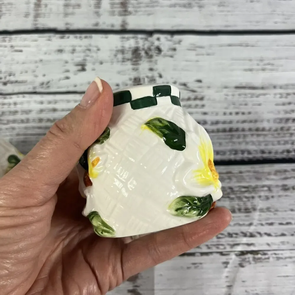 Vintage Youngs Salt & Pepper Shaker Set Magnolia Flower Country Farmhouse Yellow